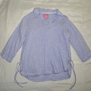 Isaac Mizrahi New York 100% Linen Light Blue Peasant Top Size S Beach Casual
